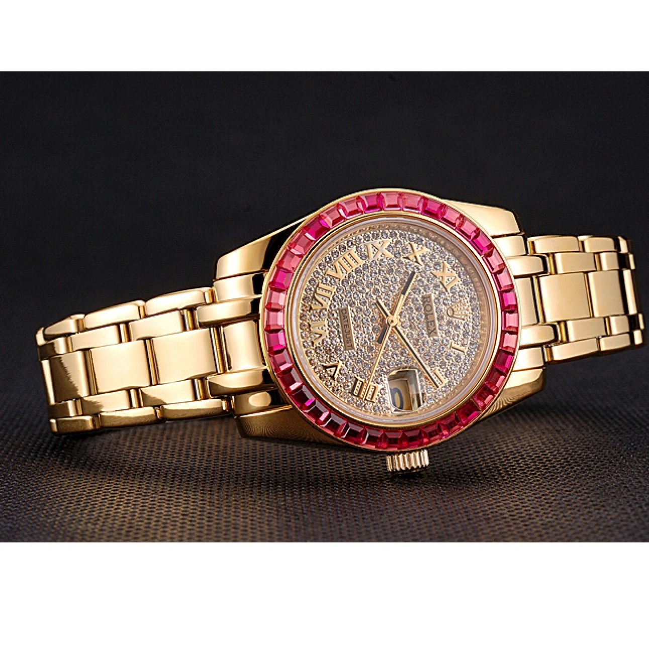 Aaa replica watch Jewels Bezel Datejust Dial And Rolex Gold 622835 Case Diamond Pink Bracelet 0519